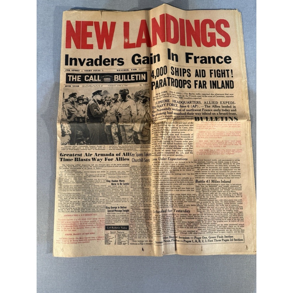 San Francisco The Call Bulletin June 6, 1944 D-Day WW II Militaria Newspaper